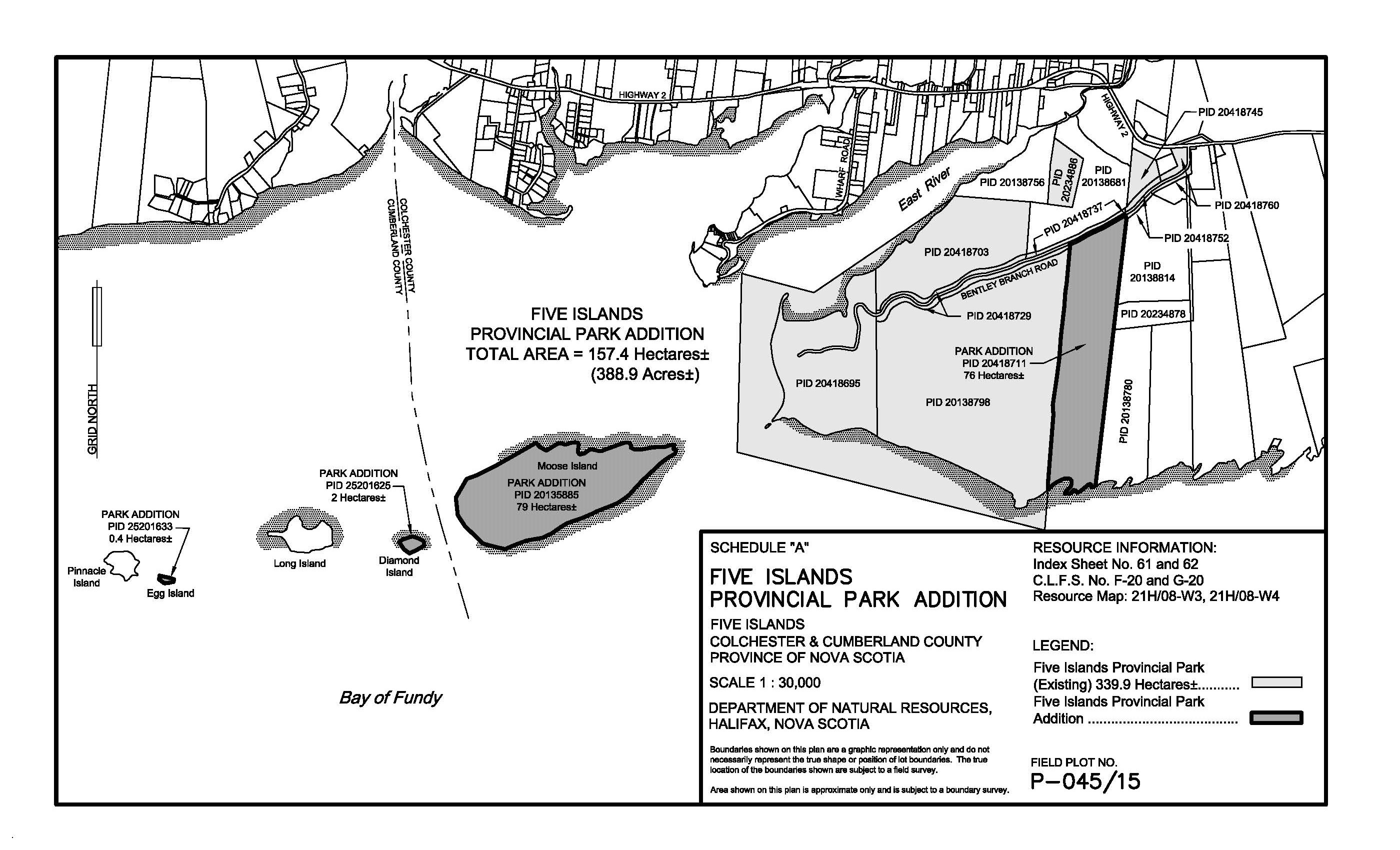 Graphic showing map of the addition to Five Islands Provincial Park
